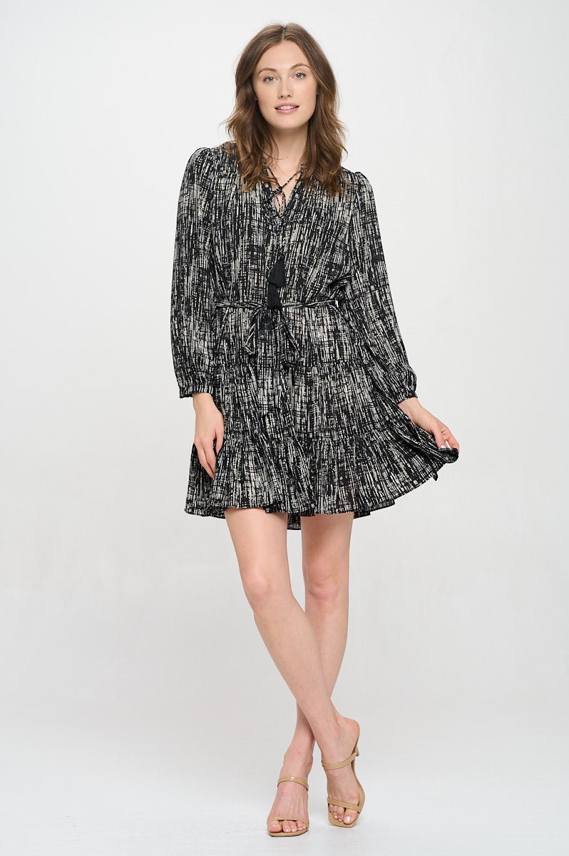 Image of West K Eva Long Sleeve Tiered Dress Black White