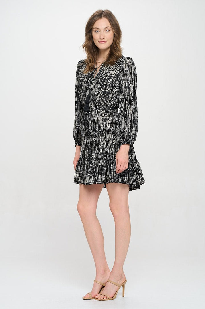 Image of West K Eva Long Sleeve Tiered Dress Black White