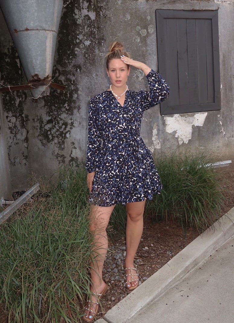 Image of West K Eva Long Sleeve Tiered Dress Blue Non Print