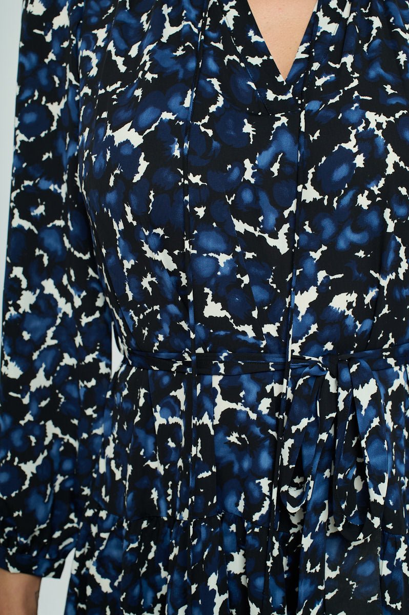 Image of West K Eva Long Sleeve Tiered Dress Blue Non Print