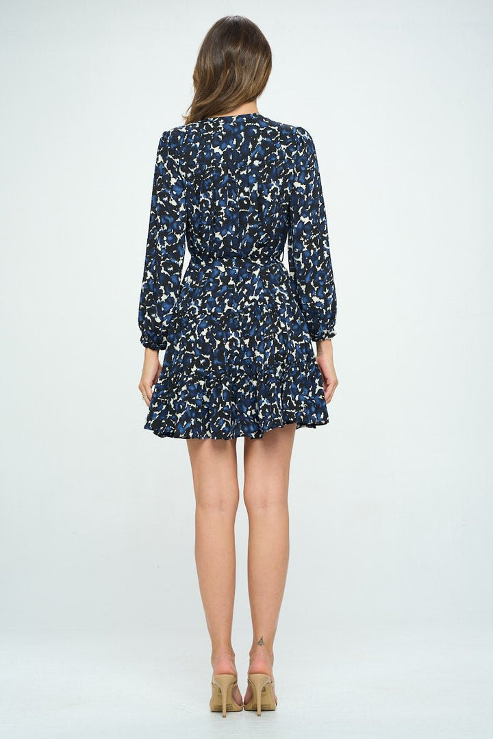 Image of West K Eva Long Sleeve Tiered Dress Blue Non Print