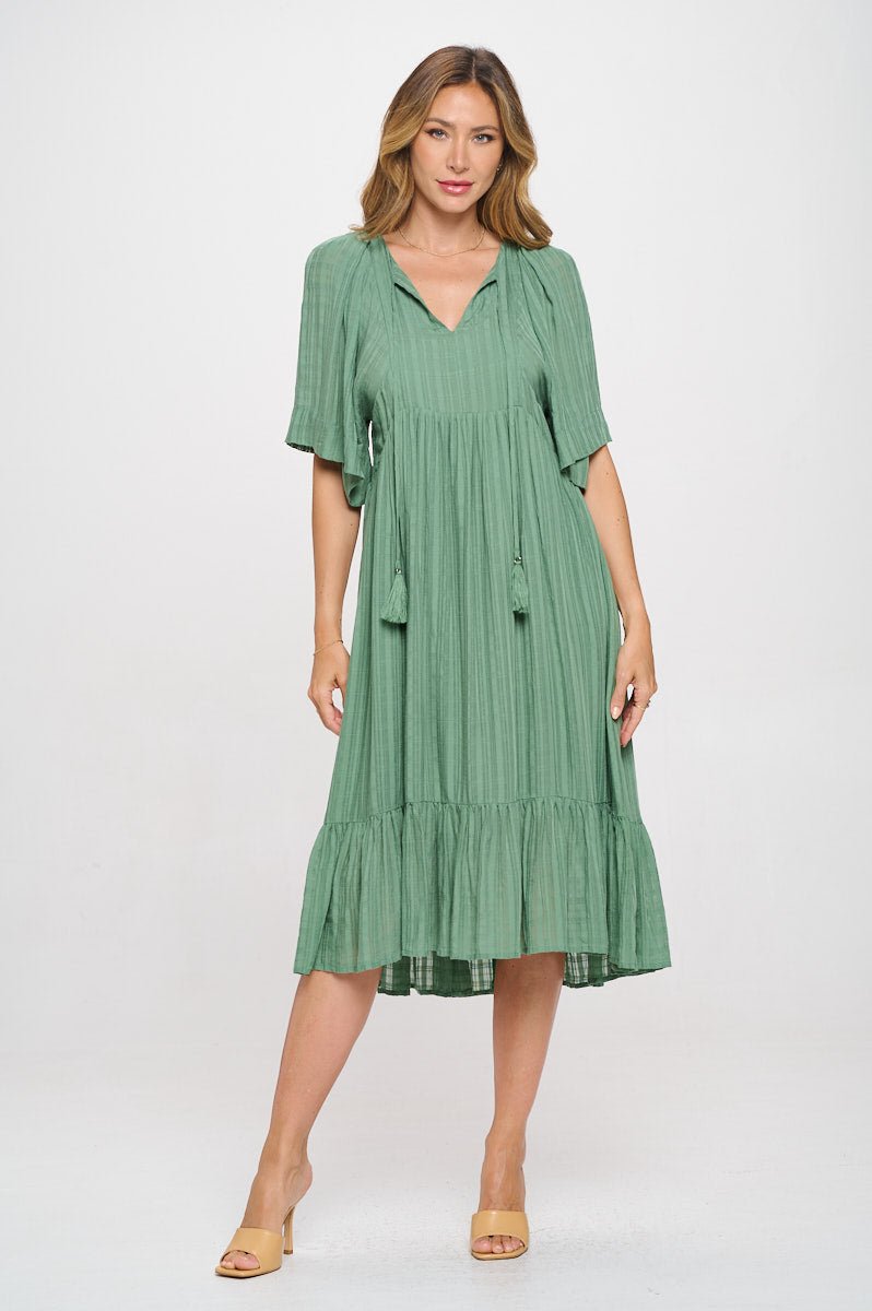 Image of West K Everly Flowy Tiered Dress with Tassels Sage