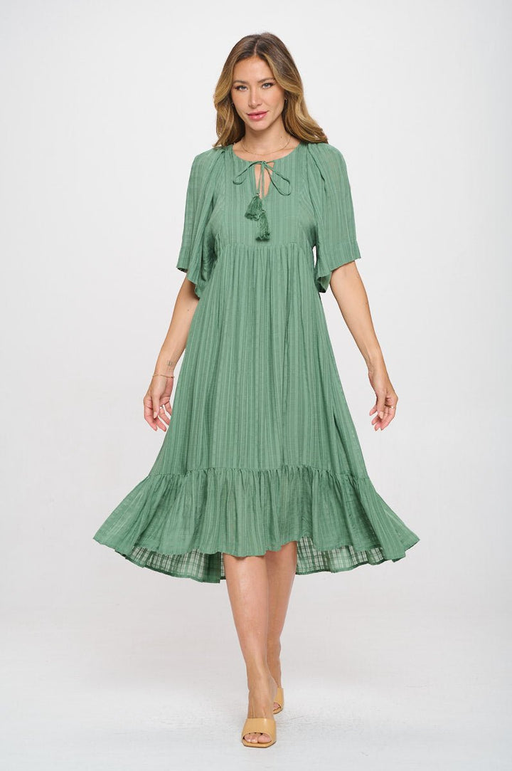 Image of West K Everly Flowy Tiered Dress with Tassels Sage