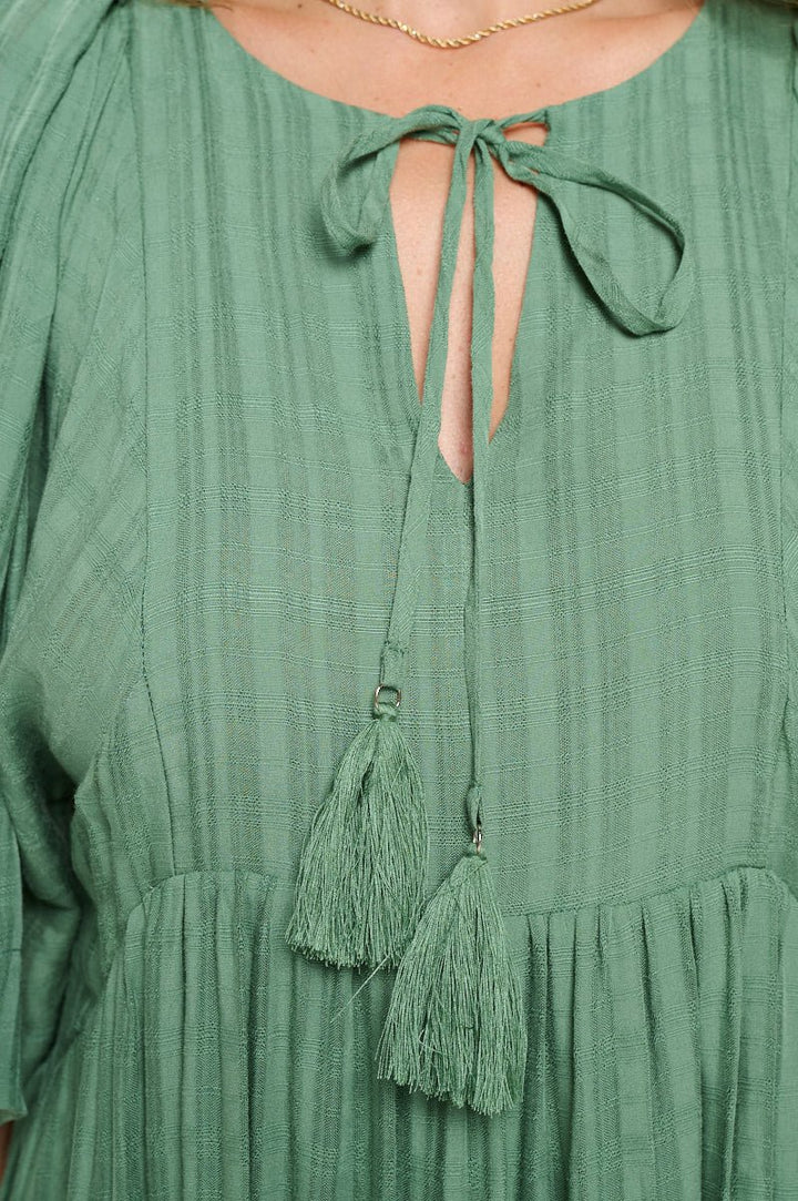 Image of West K Everly Flowy Tiered Dress with Tassels Sage