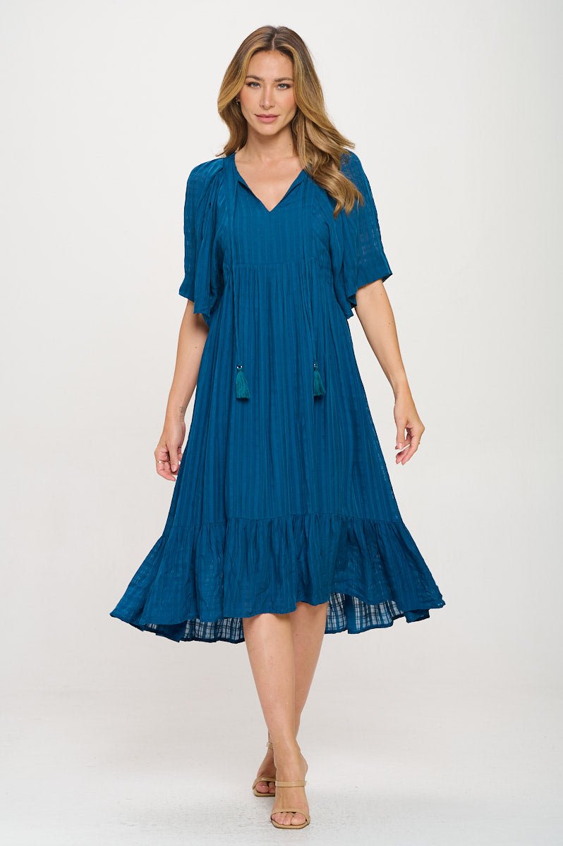 Image of West K Everly Flowy Tiered Dress with Tassels Teal Blue