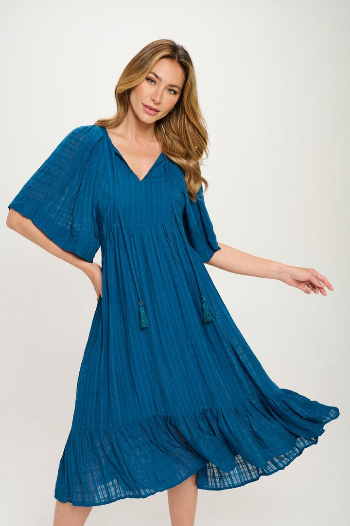 Image of West K Everly Flowy Tiered Dress with Tassels Teal Blue