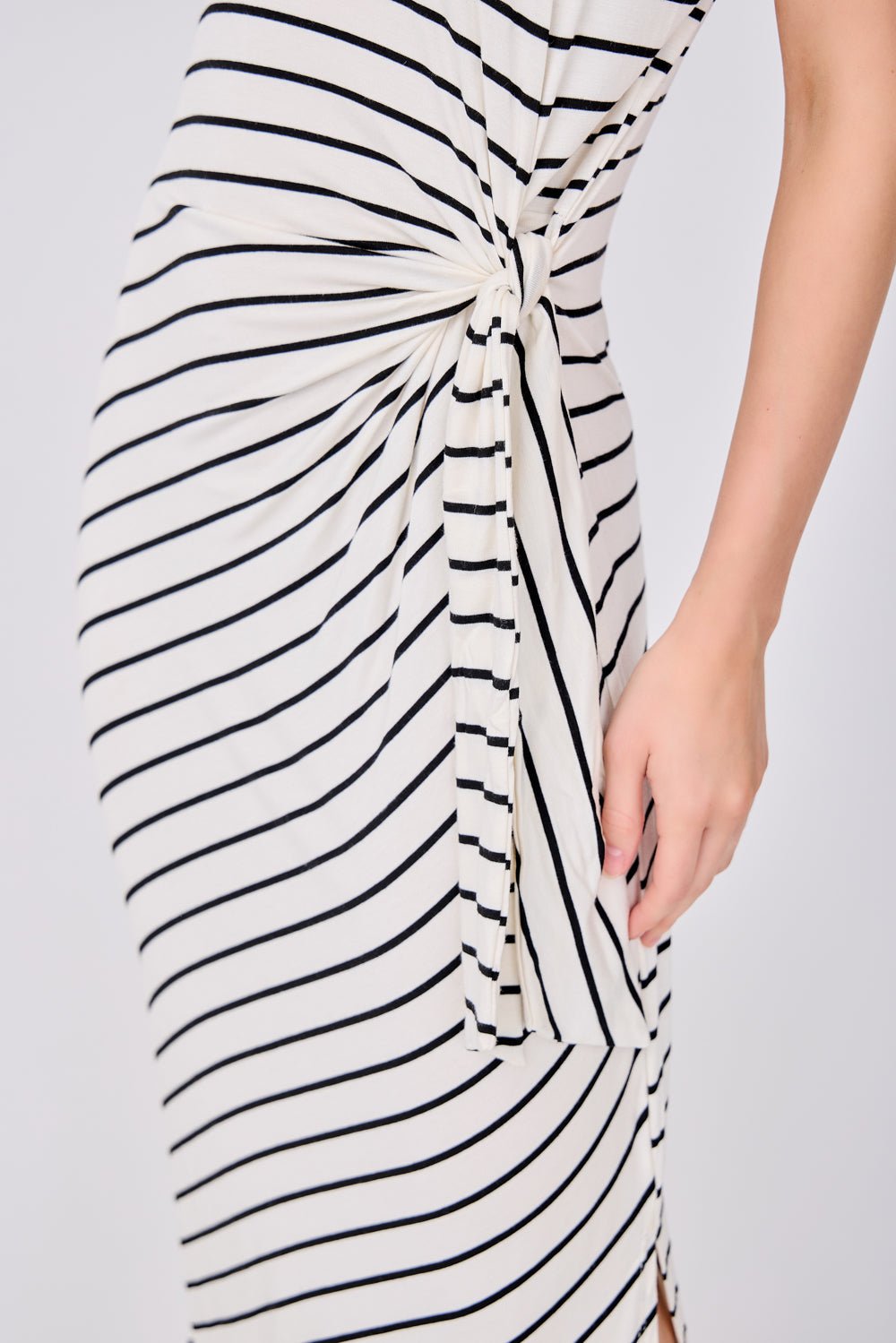 Image of West K Fia Striped Tie - Front Maxi Dress White Black Stripe