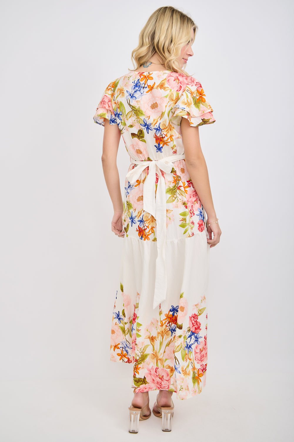 Image of West K Flutter Sleeve Wrap Maxi Dress Ivory Floral