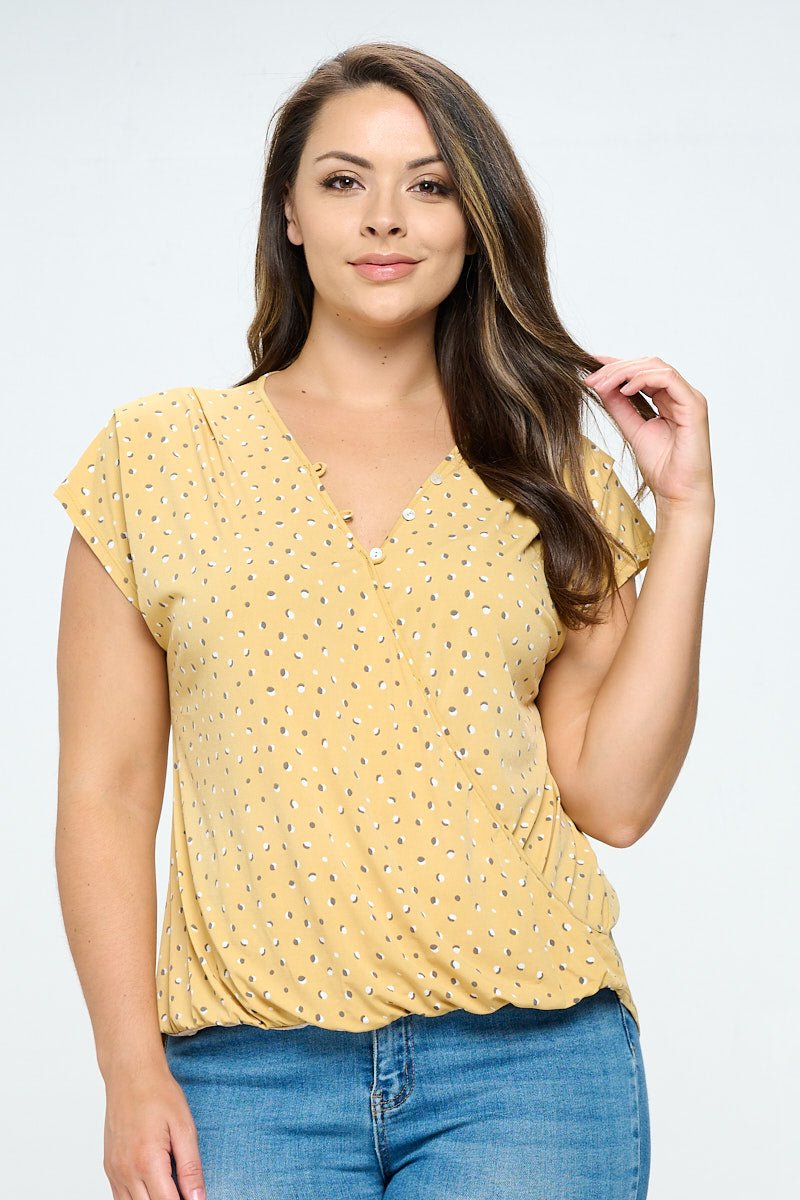 Image of West K Freya Plus Size Dolman Sleeve Surplice Top Yellow Dot