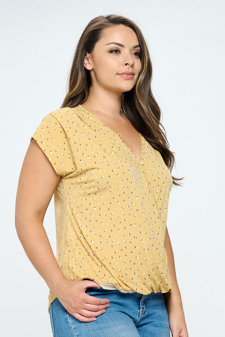 Image of West K Freya Plus Size Dolman Sleeve Surplice Top Yellow Dot