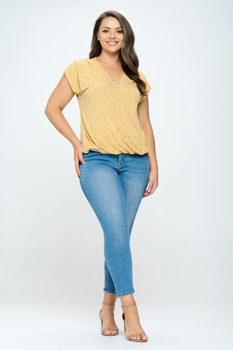 Image of West K Freya Plus Size Dolman Sleeve Surplice Top Yellow Dot