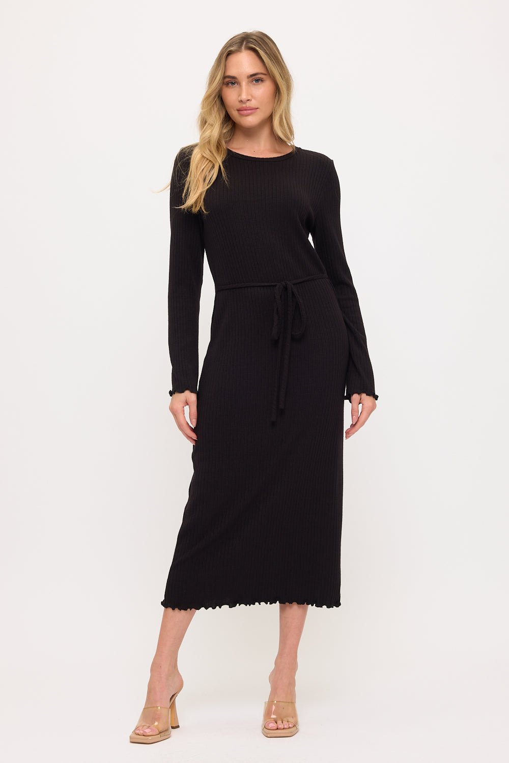 Image of West K Gabriella L/S Ribbed Midi Dress Black