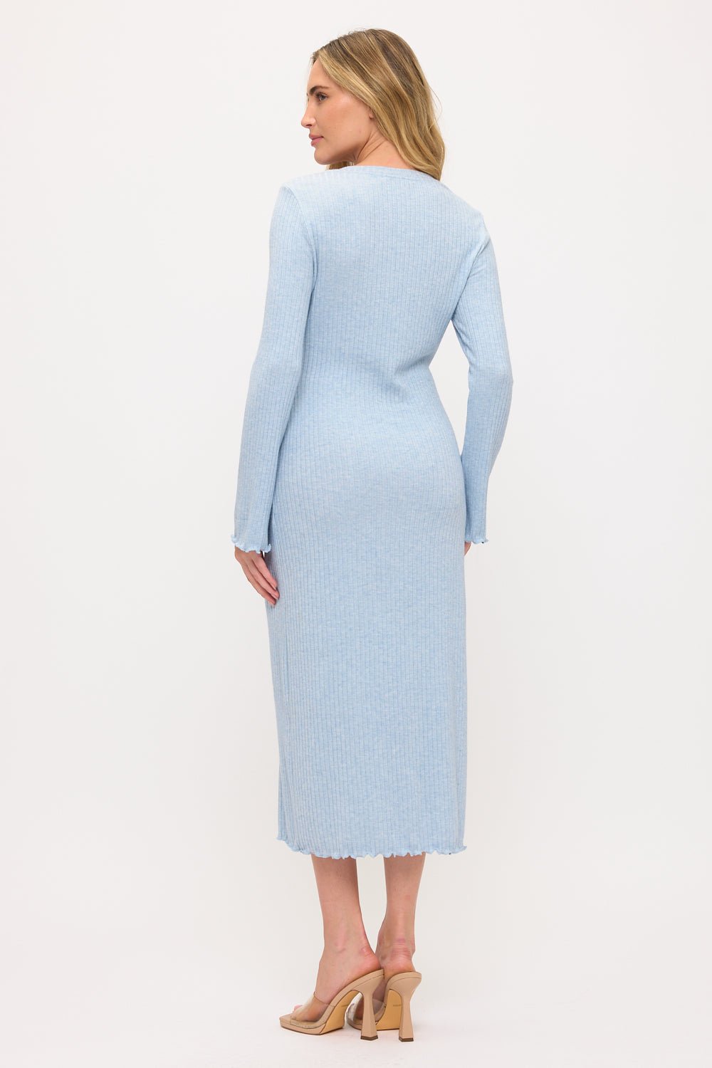 Image of West K Gabriella L/S Ribbed Midi Dress Lt Blue