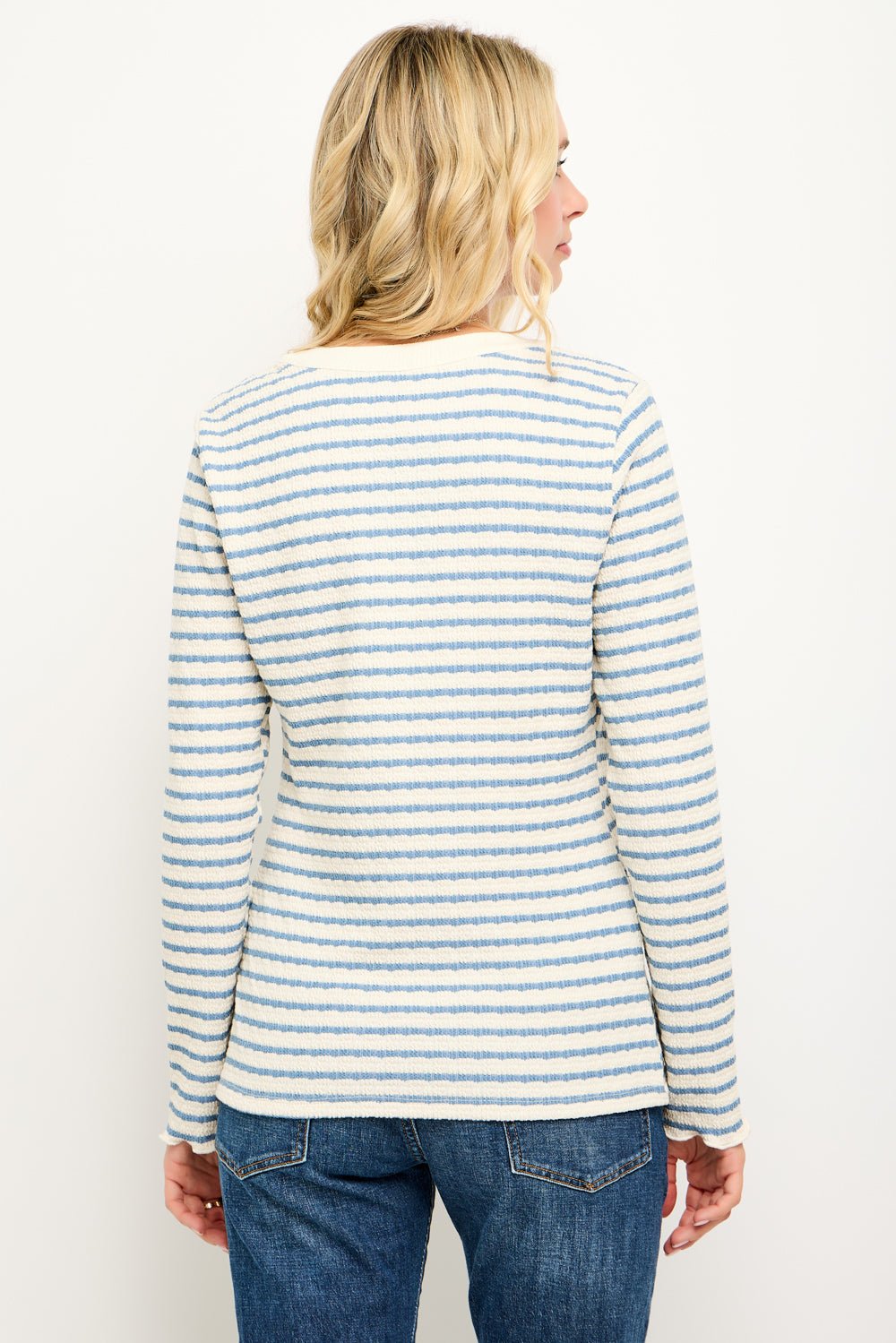 Image of West K Gaia Striped Button Front Cardigan Blue White Stripe