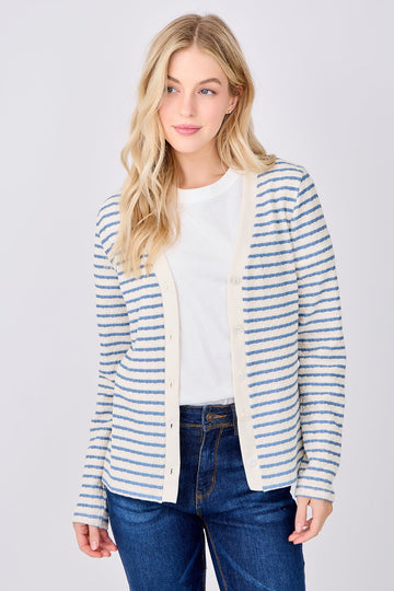 Image of West K Gaia Striped Button Front Cardigan Blue White Stripe