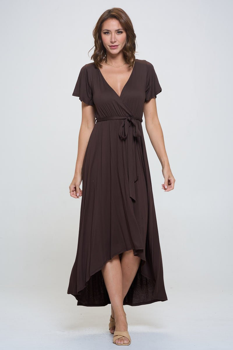 Image of West K Georgia Faux Wrap Hi - Lo Knit Dress Brown