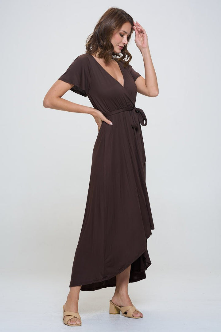 Image of West K Georgia Faux Wrap Hi - Lo Knit Dress Brown