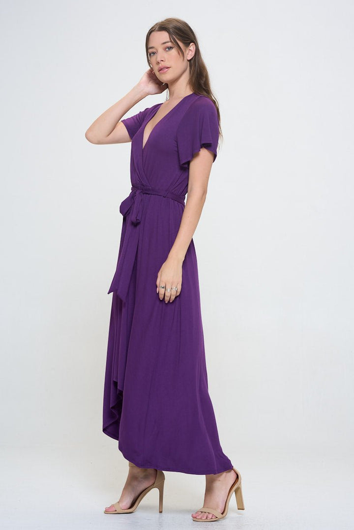 Image of West K Georgia Faux Wrap Hi - Lo Knit Dress Eggplant