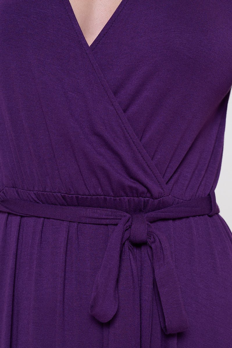 Image of West K Georgia Faux Wrap Hi - Lo Knit Dress Eggplant