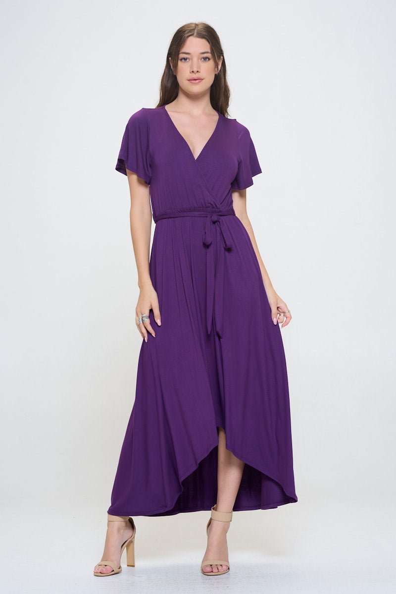 Image of West K Georgia Faux Wrap Hi - Lo Knit Dress Eggplant