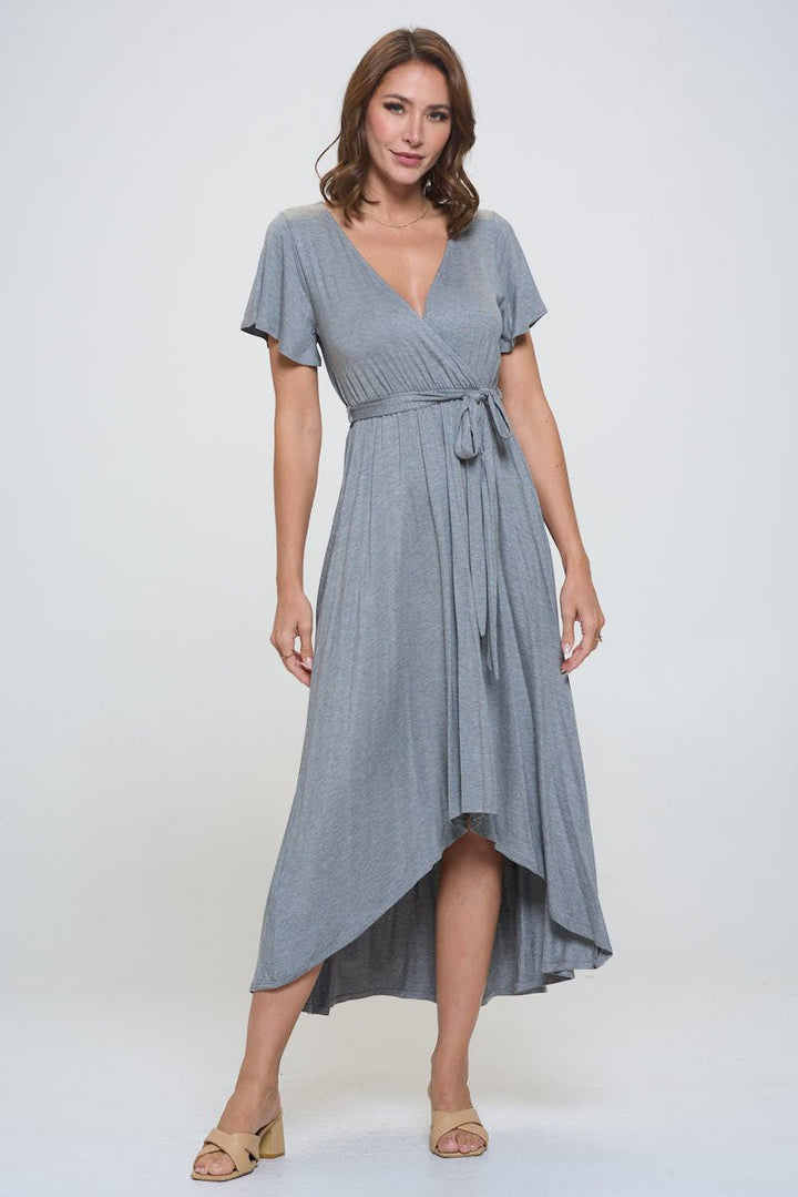 Image of West K Georgia Faux Wrap Hi - Lo Knit Dress Heather Grey