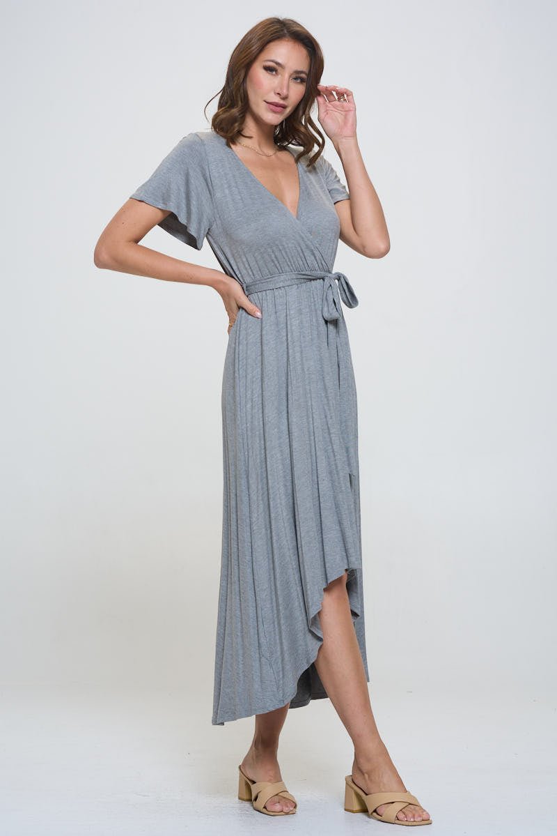 Image of West K Georgia Faux Wrap Hi - Lo Knit Dress Heather Grey