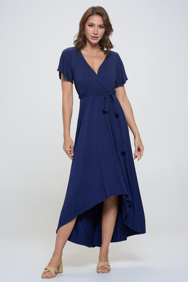 Image of West K Georgia Faux Wrap Hi - Lo Knit Dress Navy