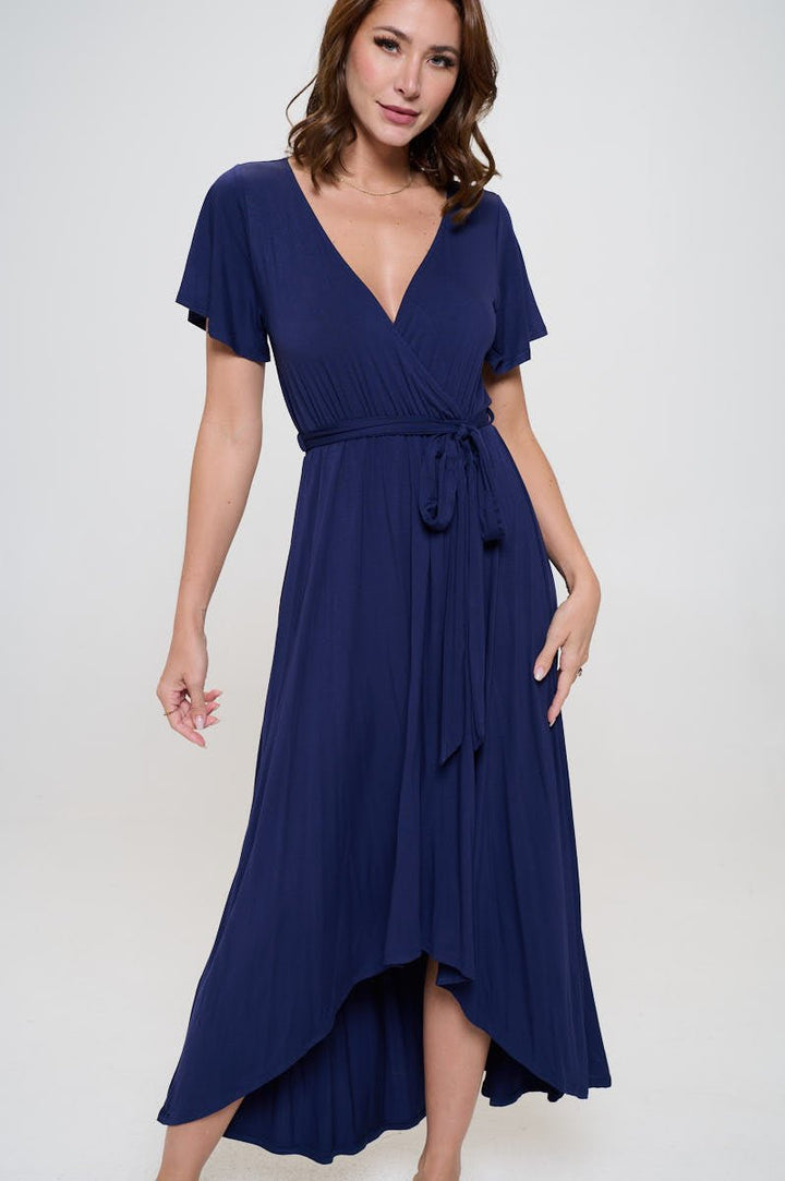 Image of West K Georgia Faux Wrap Hi - Lo Knit Dress Navy