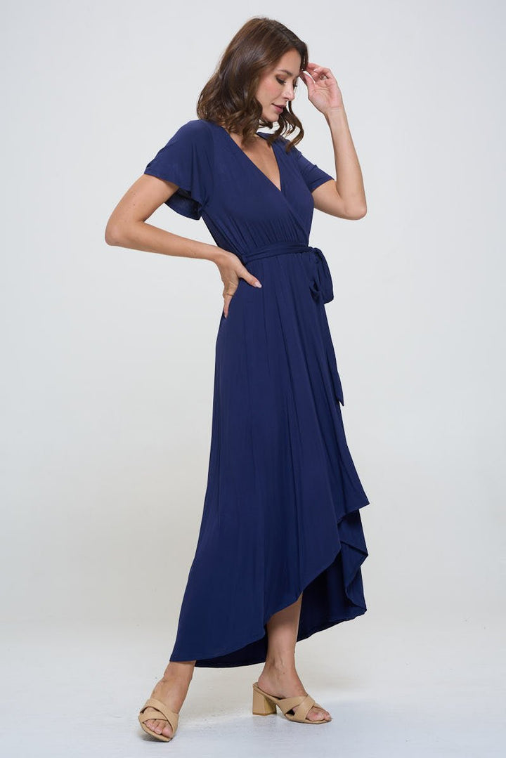 Image of West K Georgia Faux Wrap Hi - Lo Knit Dress Navy