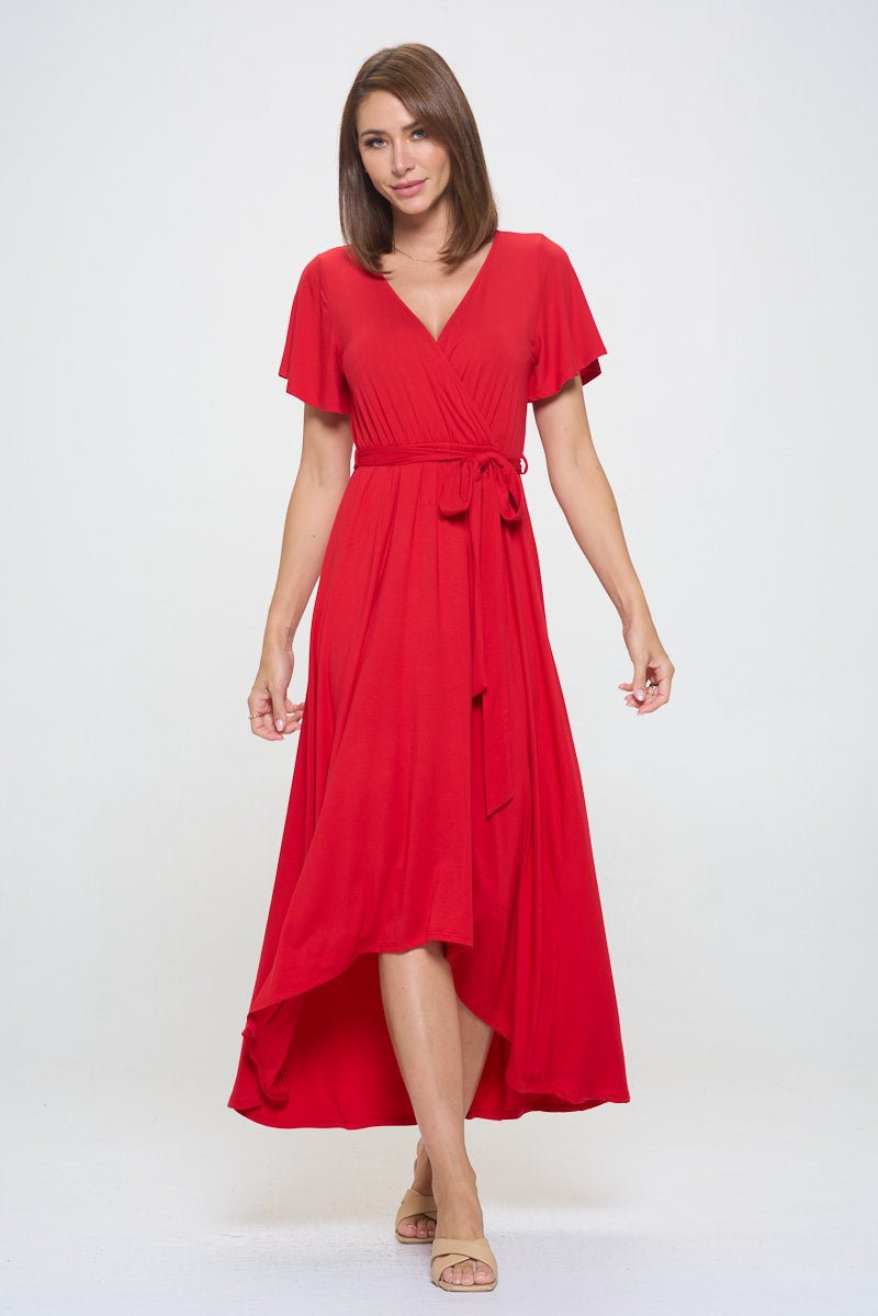 Image of West K Georgia Faux Wrap Hi - Lo Knit Dress Red