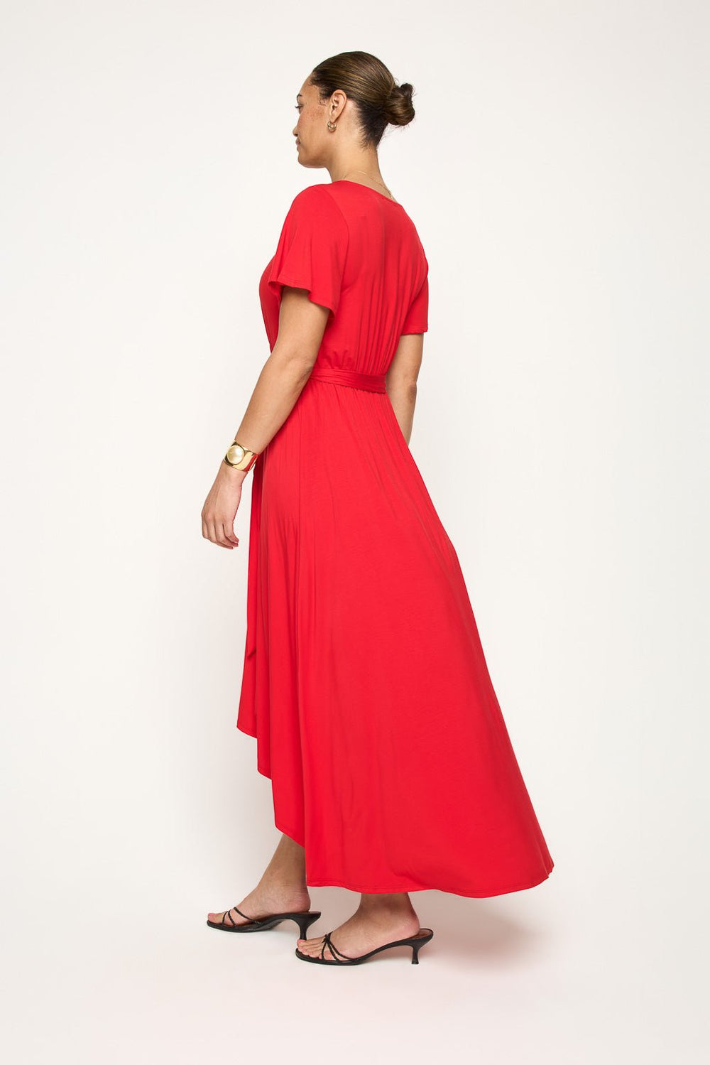 Image of West K Georgia Faux Wrap Hi - Lo Knit Dress Red