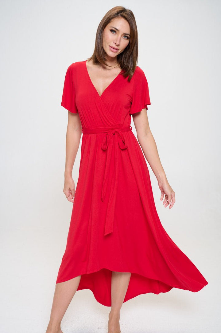 Image of West K Georgia Faux Wrap Hi - Lo Knit Dress Red