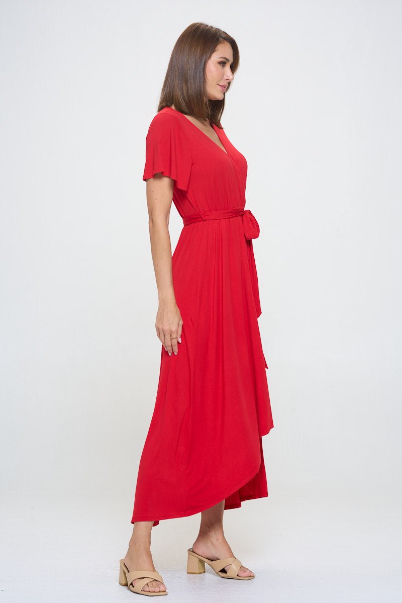 Image of West K Georgia Faux Wrap Hi - Lo Knit Dress Red