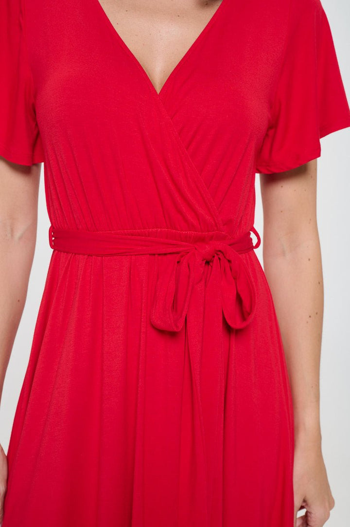 Image of West K Georgia Faux Wrap Hi - Lo Knit Dress Red