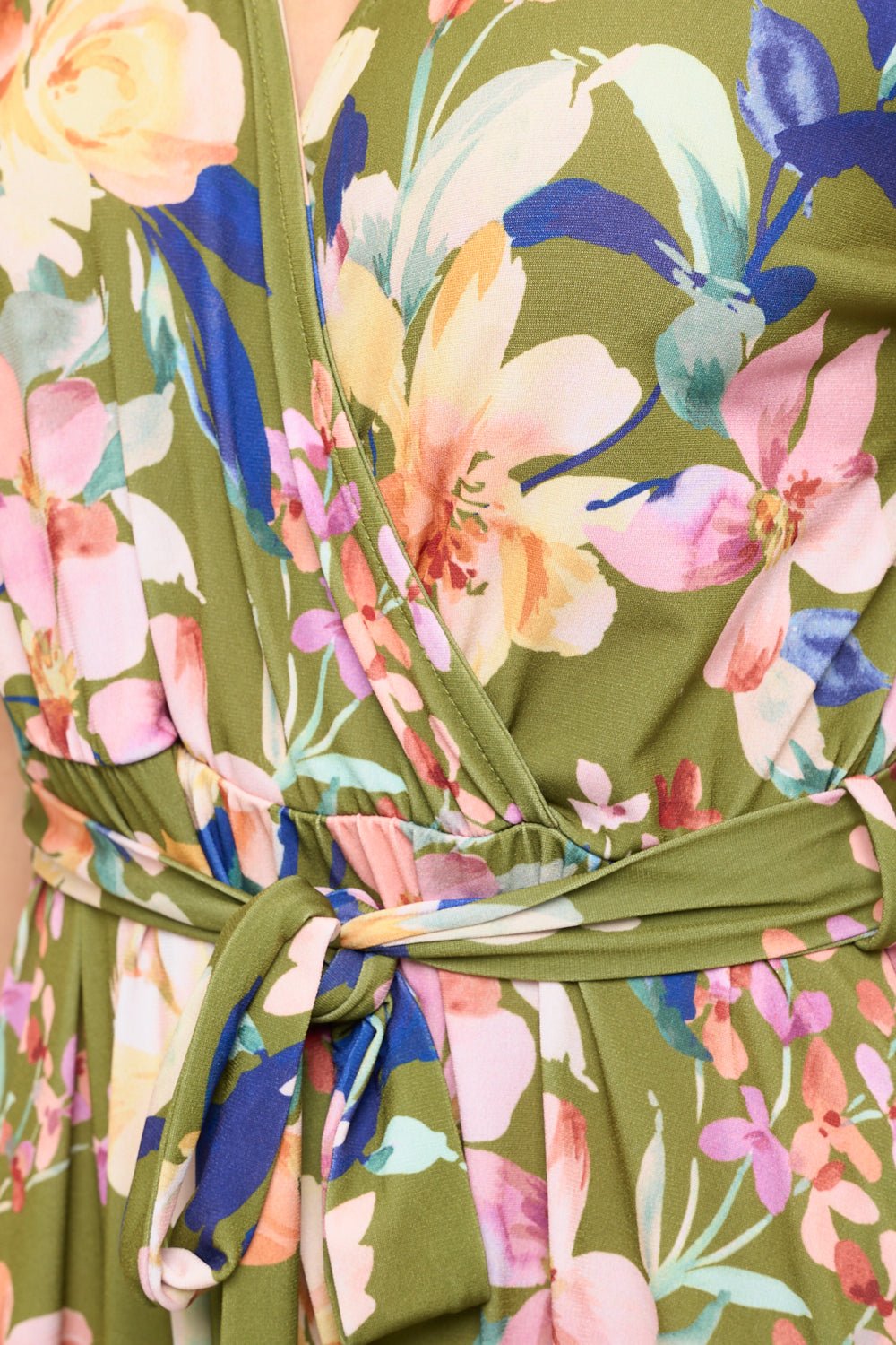 Image of West K Georgia Faux Wrap Knit Dress Army Green Floral