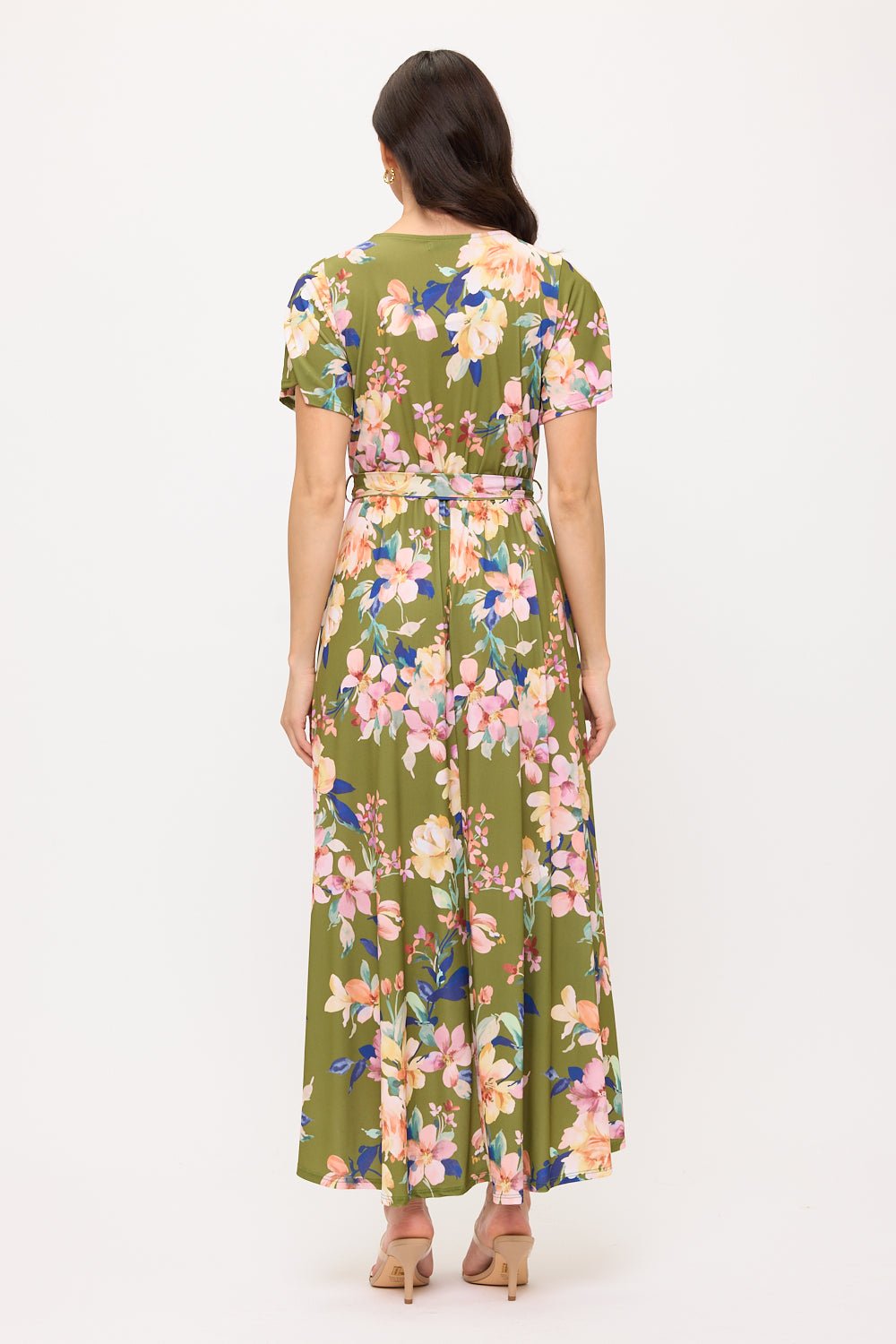 Image of West K Georgia Faux Wrap Knit Dress Army Green Floral