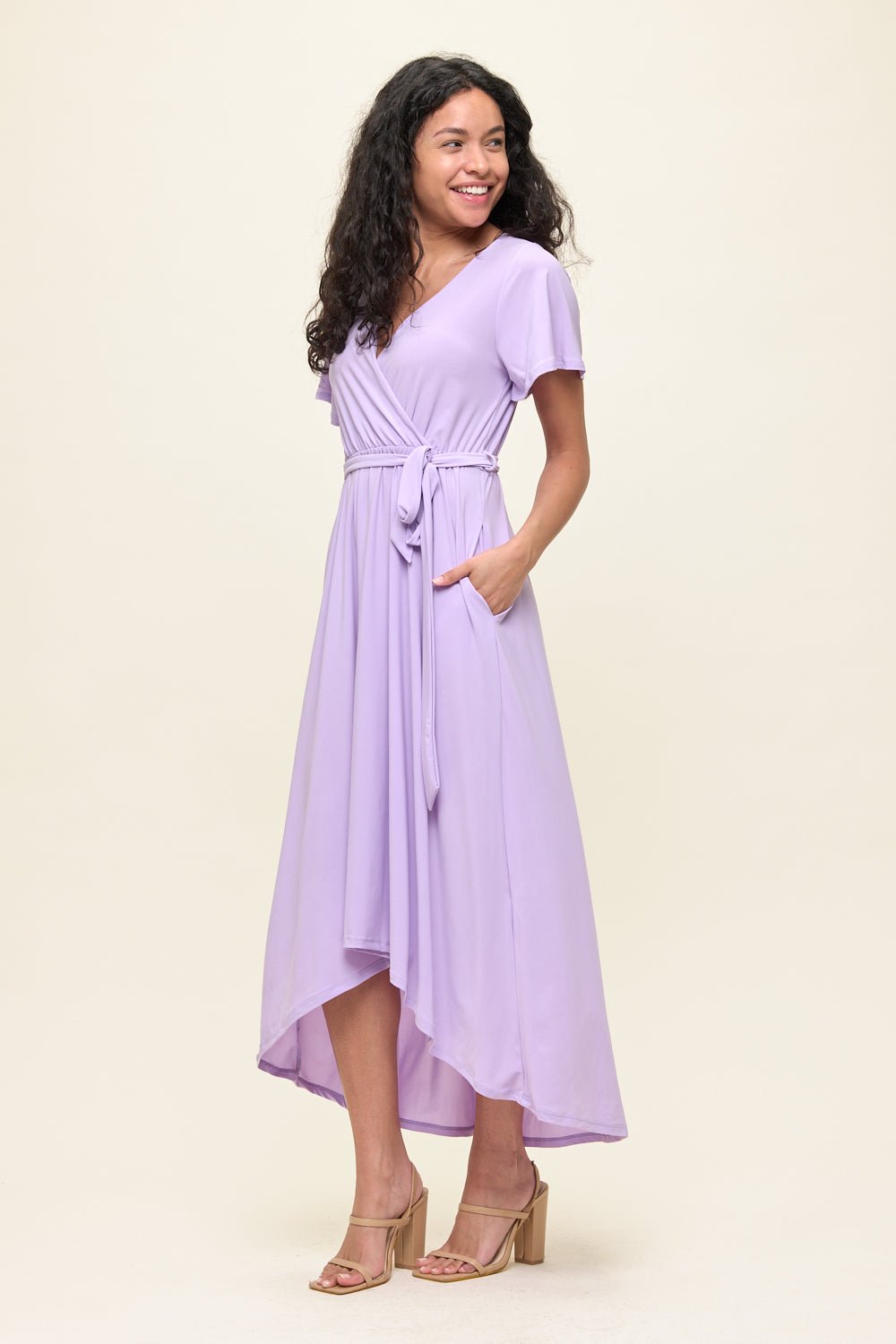 Image of West K Georgia Faux Wrap Knit Dress Lavender