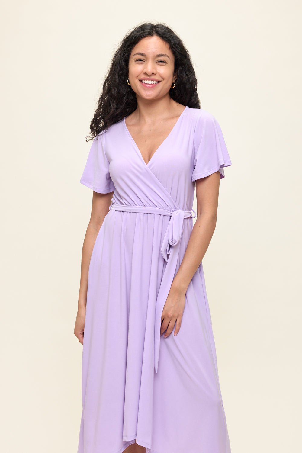 Image of West K Georgia Faux Wrap Knit Dress Lavender
