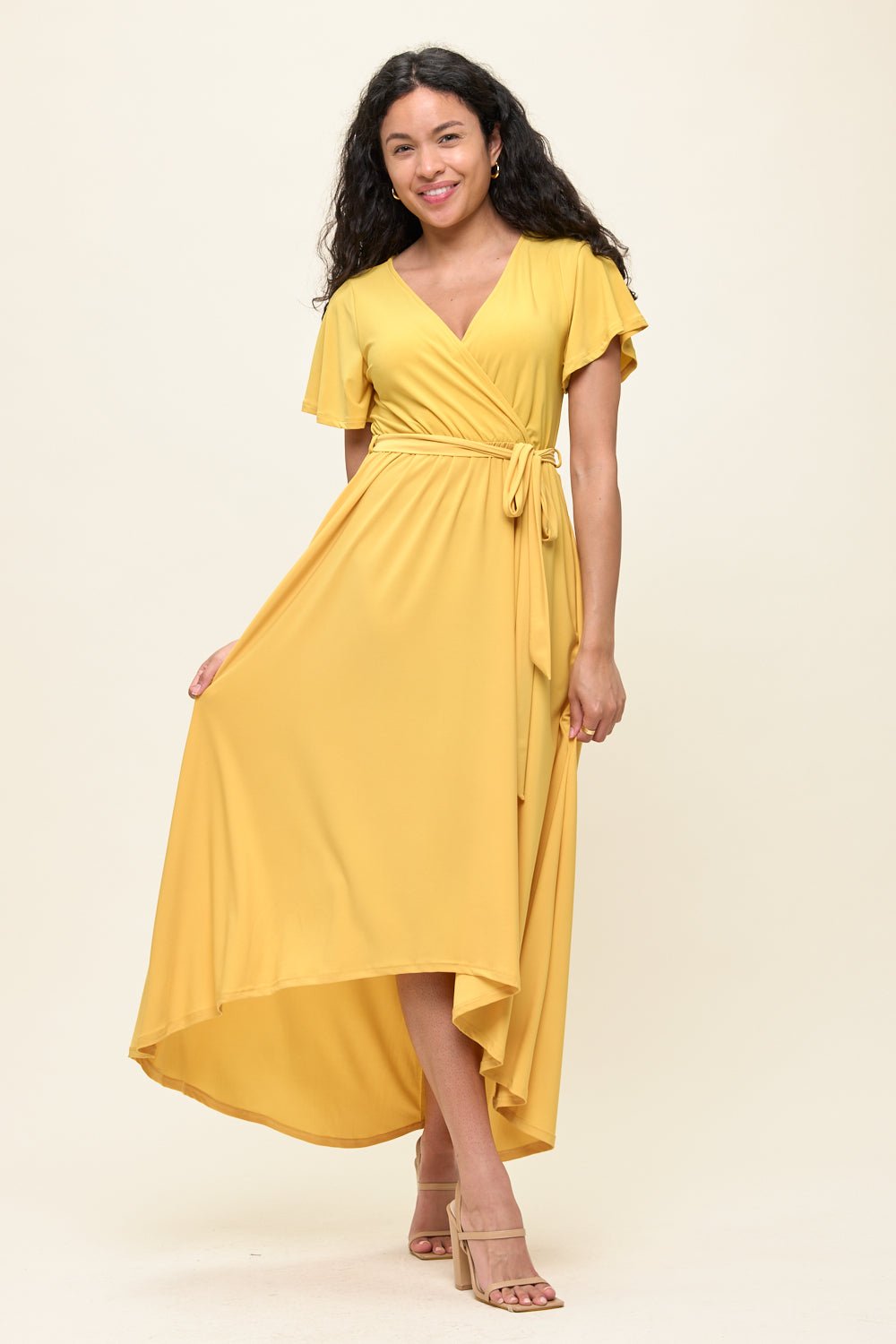 Image of West K Georgia Faux Wrap Knit Dress Mustard