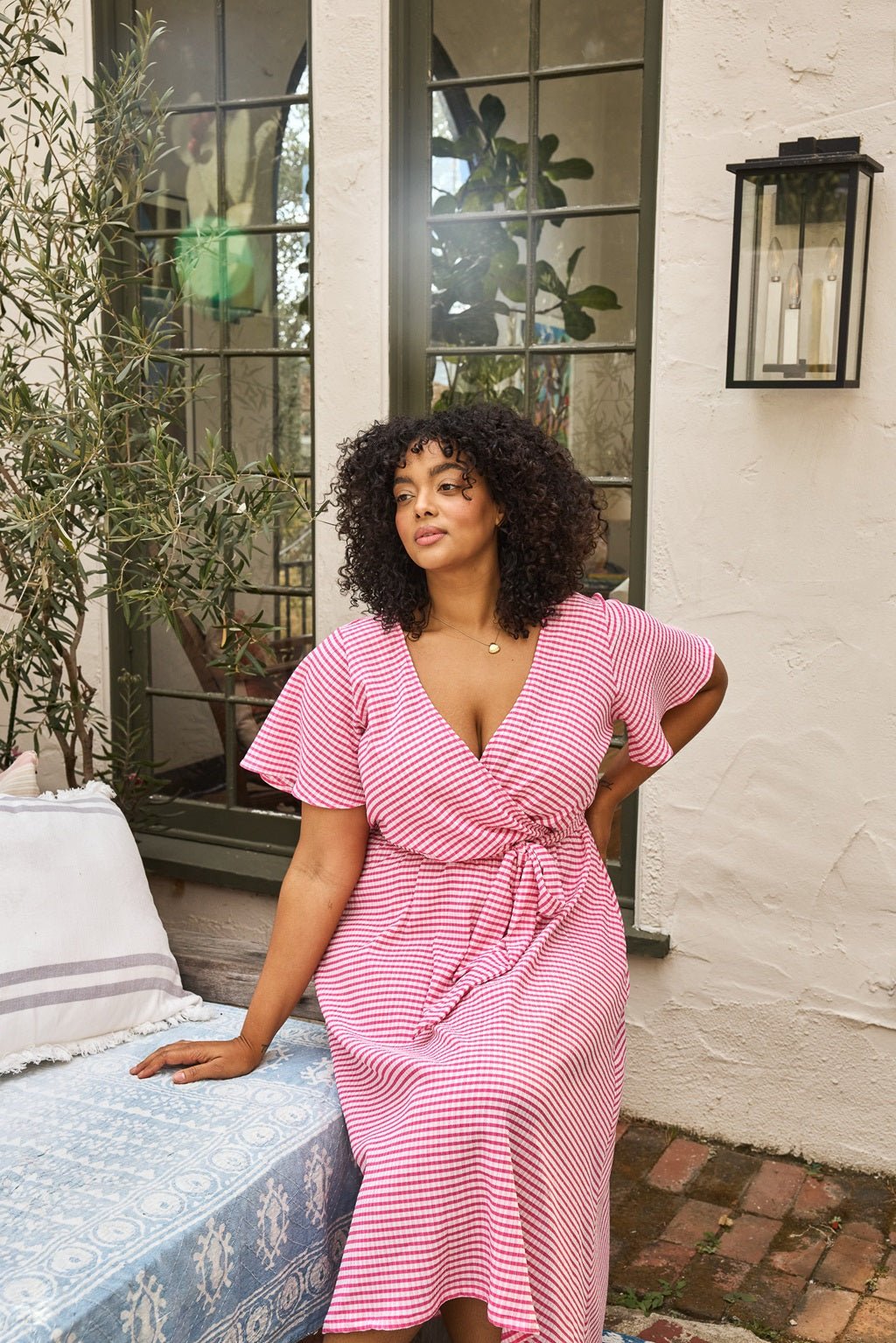 Image of West K Georgia Flutter Plus Size Sleeve High Low Hem Dress Seersucker Pink Stripe