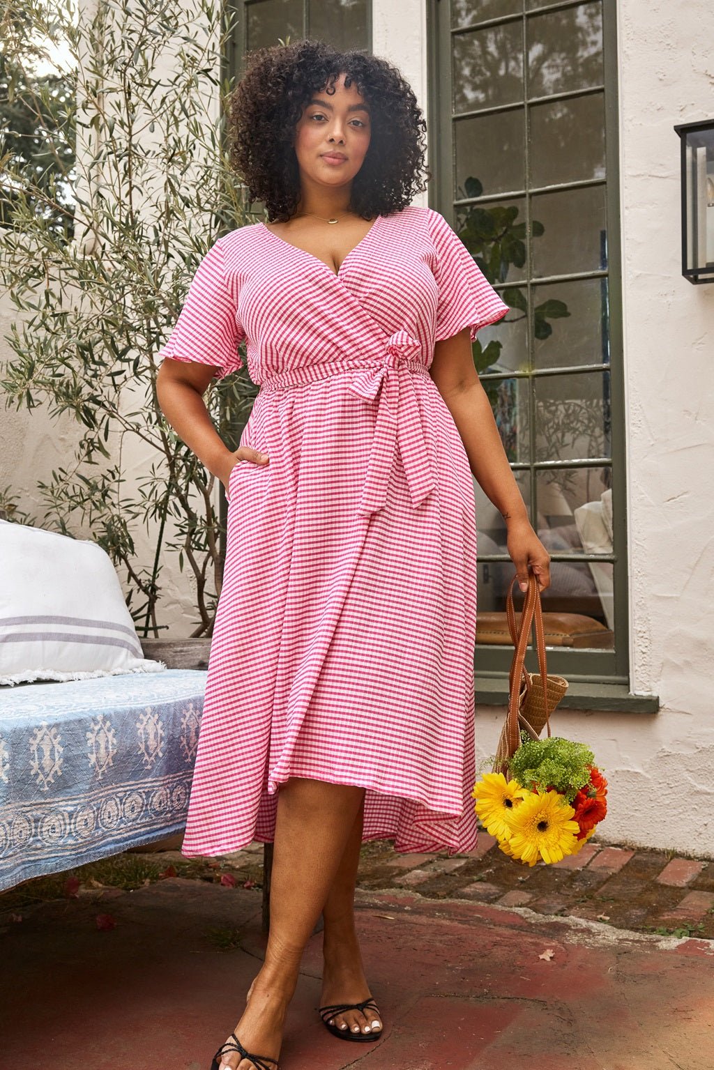 Image of West K Georgia Flutter Plus Size Sleeve High Low Hem Dress Seersucker Pink Stripe