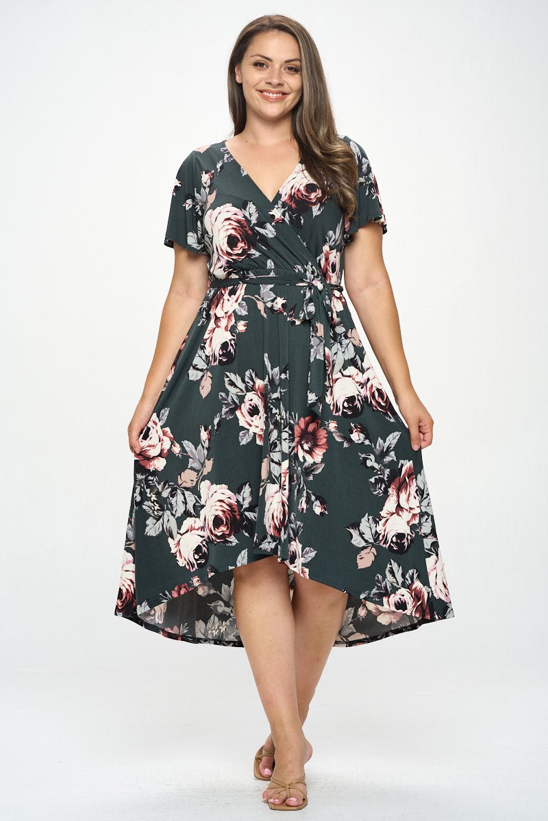 Image of West K Georgia Plus Size Wrap Dress Dark Olive Floral