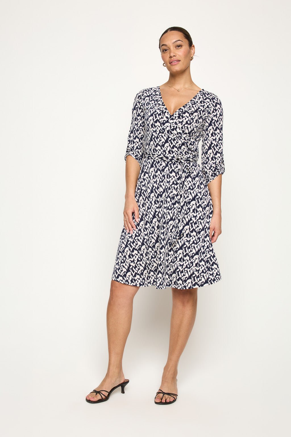 Image of West K Georgina Faux - Wrap Mini Dress Navy Abstract