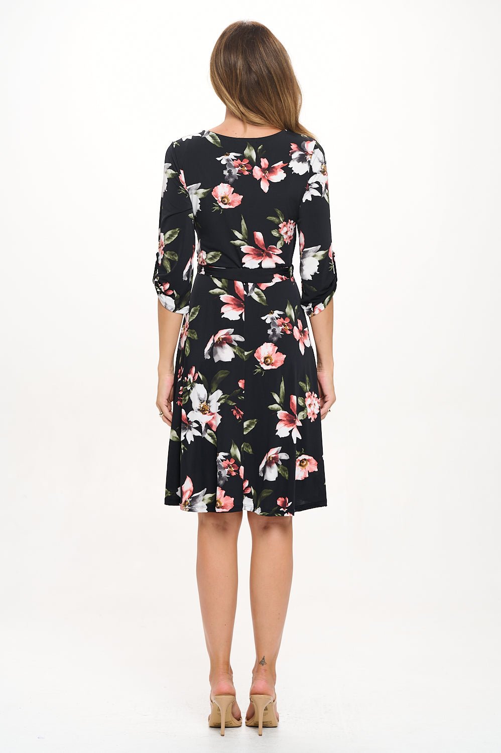 Image of West K Georgina Roll - tab Sleeve Faux - Wrap Mini Dress Black Floral