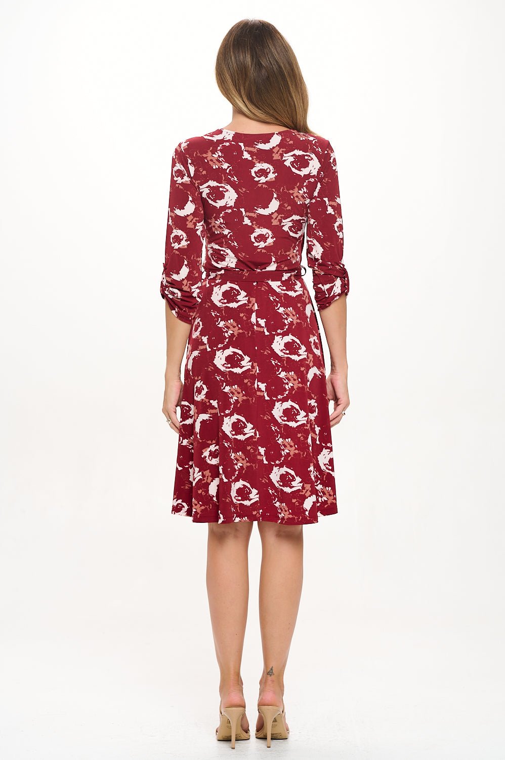 Image of West K Georgina Roll - tab Sleeve Faux - Wrap Mini Dress Wine White Floral