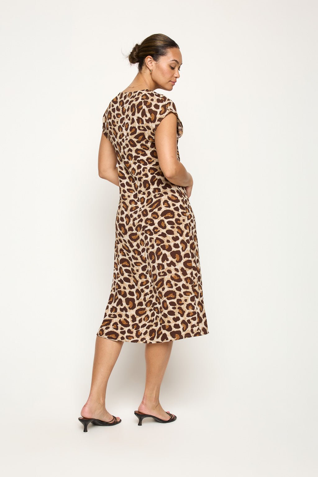 Image of West K Giselle Sleeveless Dolman V - neck Midi Dress Mocha Leopard