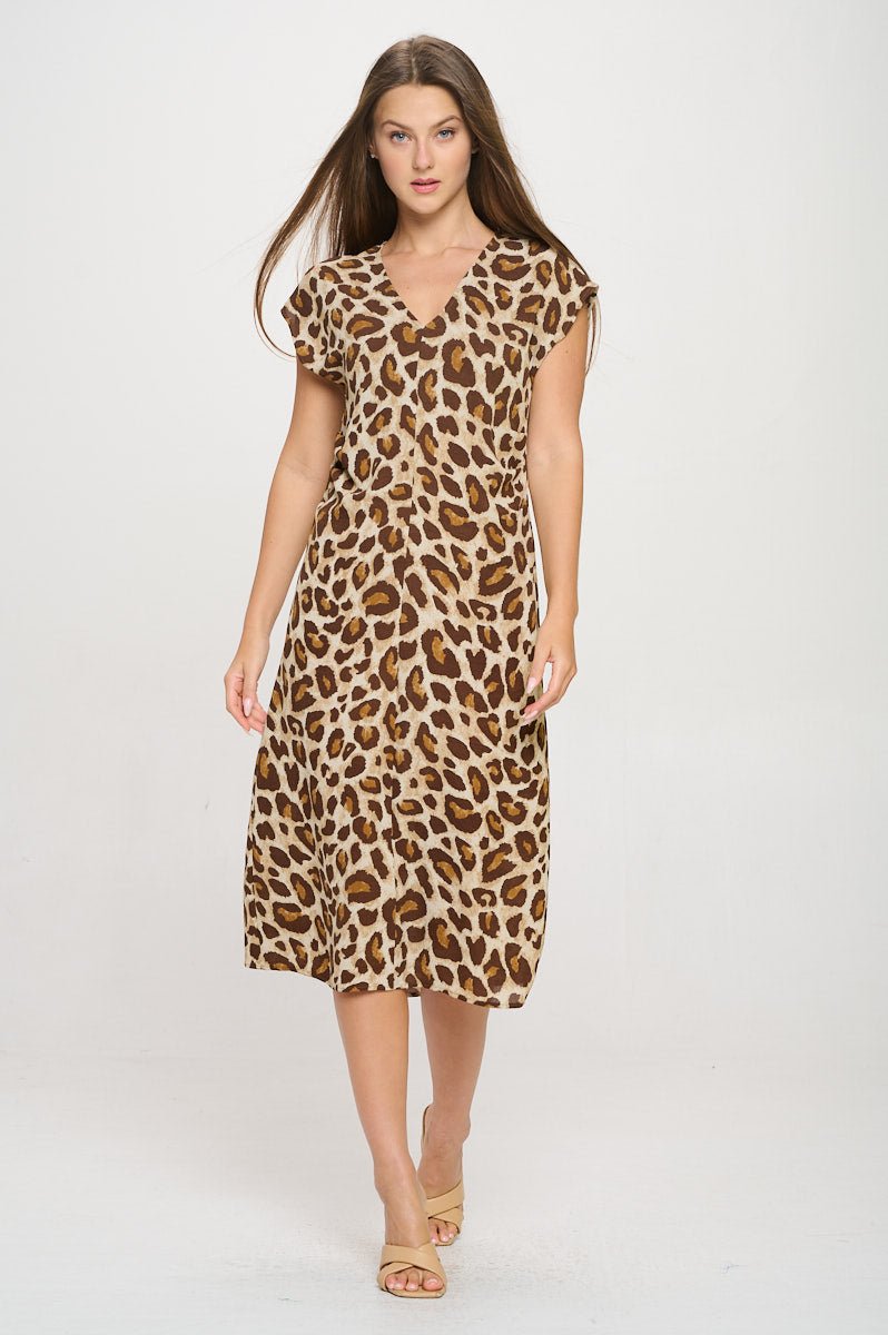 Image of West K Giselle Sleeveless Dolman V - neck Midi Dress Mocha Leopard