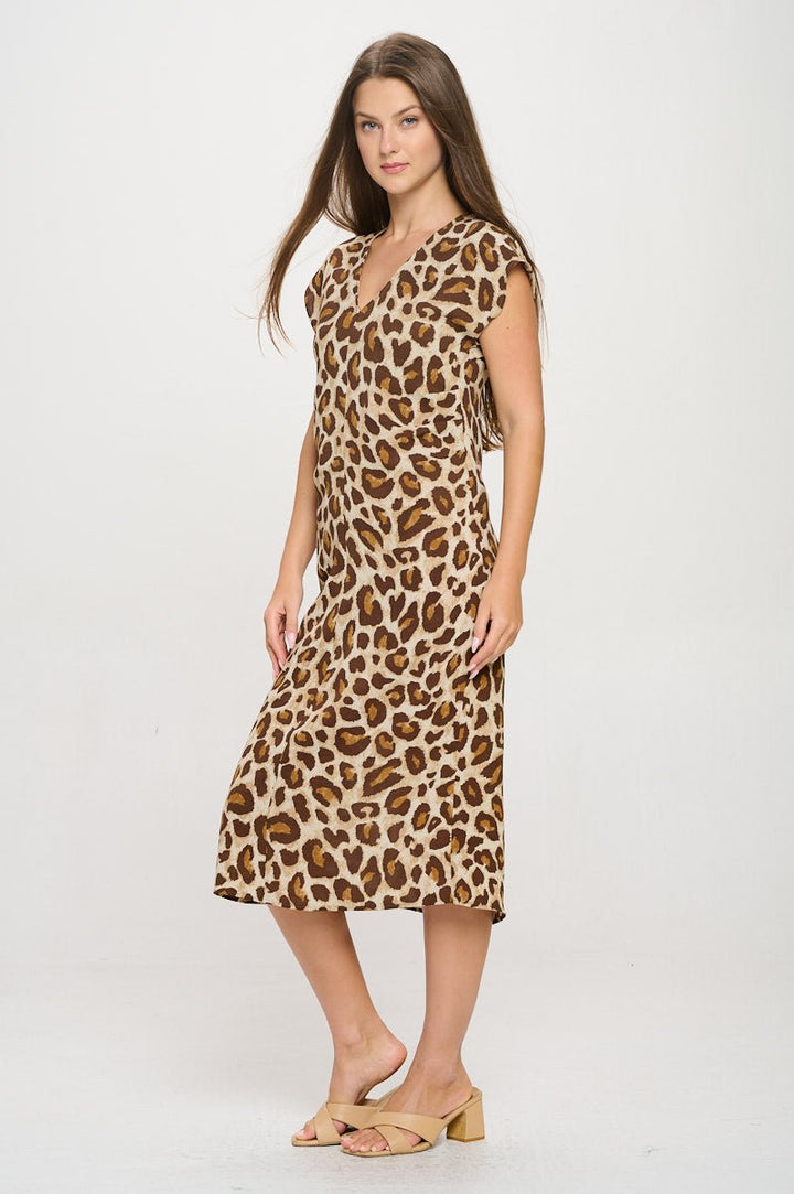 Image of West K Giselle Sleeveless Dolman V - neck Midi Dress Mocha Leopard