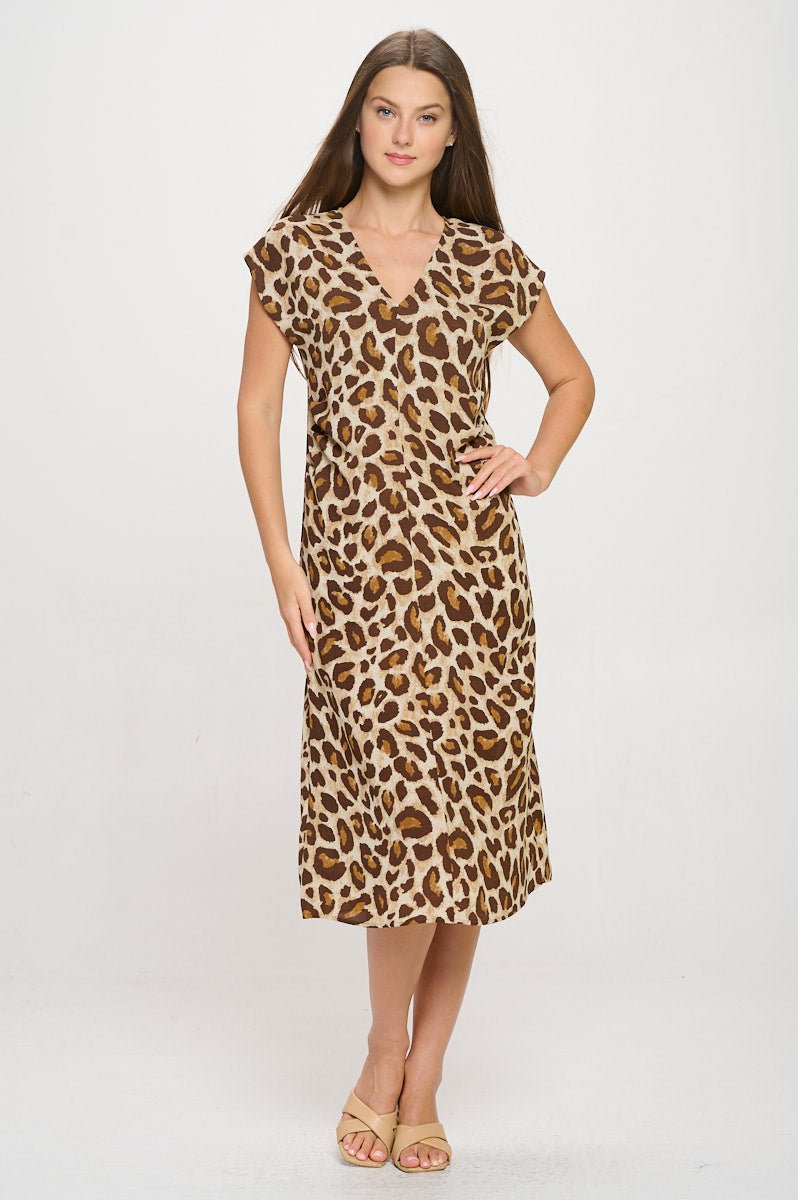 Image of West K Giselle Sleeveless Dolman V - neck Midi Dress Mocha Leopard