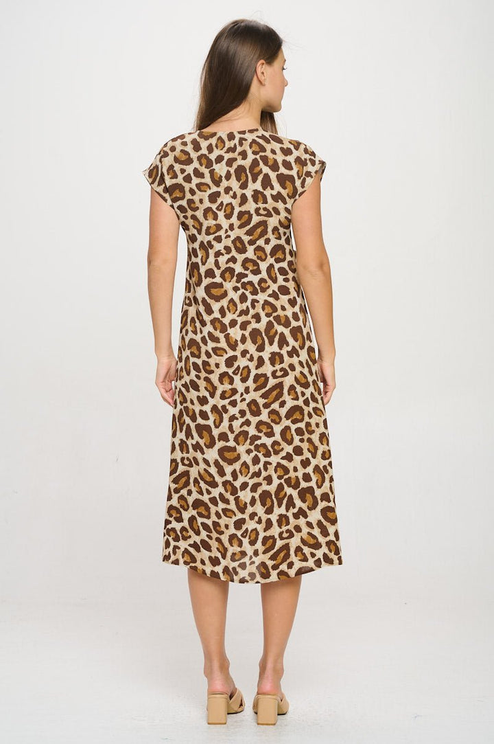 Image of West K Giselle Sleeveless Dolman V - neck Midi Dress Mocha Leopard